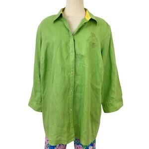 Lauren Ralph Lauren Linen Button-Down Shirt Top Blouse 1X Light Green